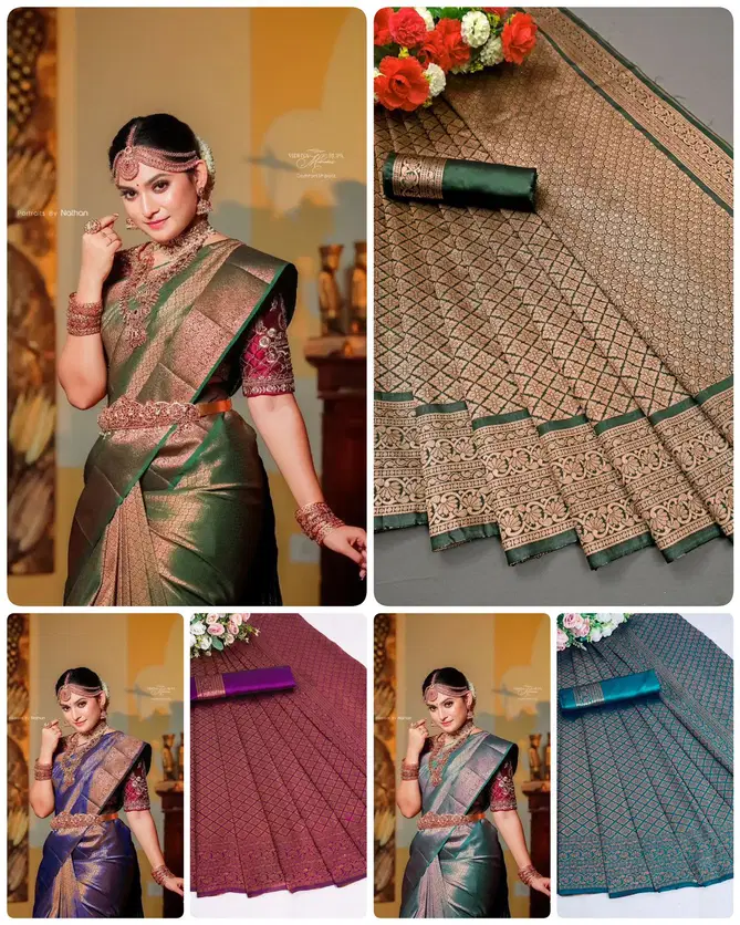 Green Copper By Aab Designer Soft Silk Saree Wholesale Market In Surat
